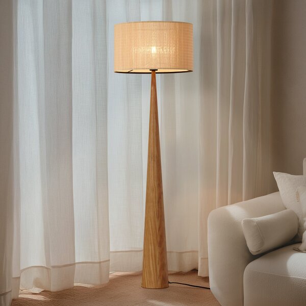 Lucande Stojna svetilka Fabrena, naravna barva, bambus, višina 138 cm, Les, Dnevna soba / jedilnica, Les