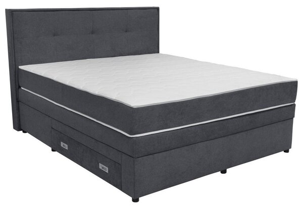 POSTELJA BOXSPRING 180 cm x 200 cm , leseni material, tekstil, les temno siva