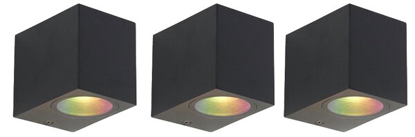 Komplet 3 pametnih stenskih luči črne barve IP44 vklj. Zigbee GU10 - Baleno