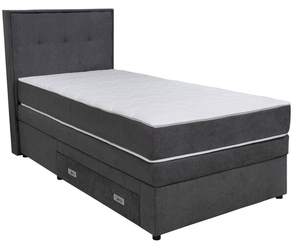 POSTELJA BOXSPRING 90 cm x 200 cm , les, tekstil, leseni material temno siva