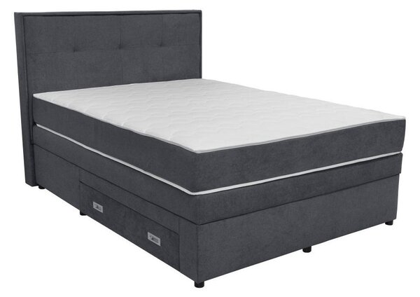 POSTELJA BOXSPRING 140 cm x 200 cm , les, tekstil, leseni material temno siva