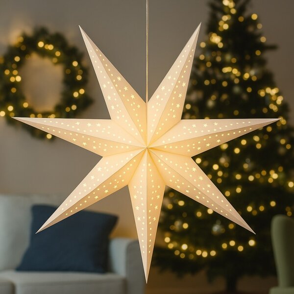 Božična papirnata zvezda s sedmimi kraki STARION 60 cm, bela
