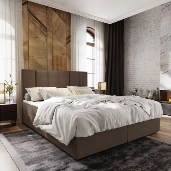 Oblazinjena postelja boxspring MERALIS 160x200 cm rjava Vzmetnica: Vzmetnica Bonell