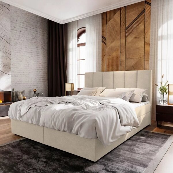 Oblazinjena postelja boxspring MERALIS 140x200 cm bež Vzmetnica: Vzmetnica Bonell