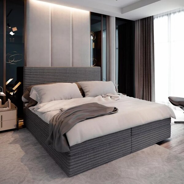 PROMOCIJA Oblazinjena postelja boxspring ISPIRA 140x200 cm siva II. kakovost Vzmetnica: Vzmetnica Bonell