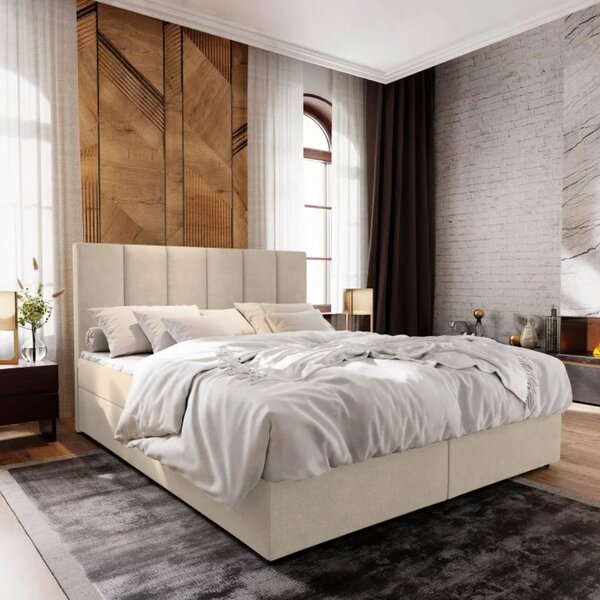 Oblazinjena postelja boxspring MERALIS 140x200 cm bež Vzmetnica: Vzmetnica Bonell