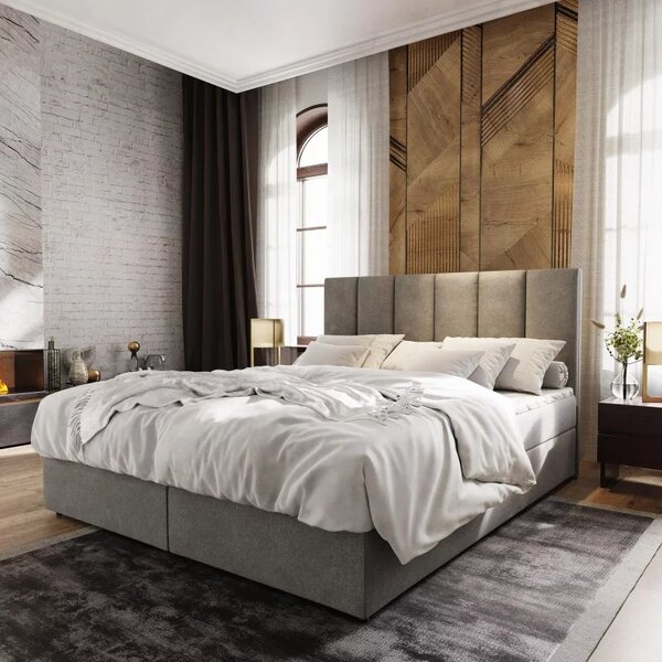 Oblazinjena postelja boxspring MERALIS 160x200 cm siva Vzmetnica: Vzmetnica Bonell