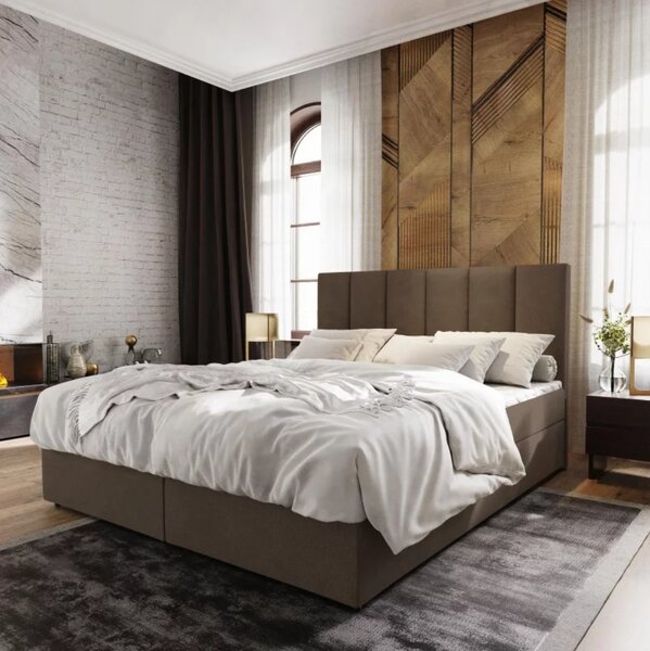 Oblazinjena postelja boxspring MERALIS 160x200 cm rjava Vzmetnica: Vzmetnica Bonell