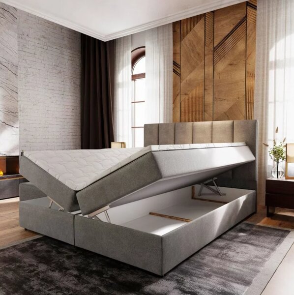 Oblazinjena postelja boxspring MERALIS 140x200 cm bež Vzmetnica: Vzmetnica Bonell
