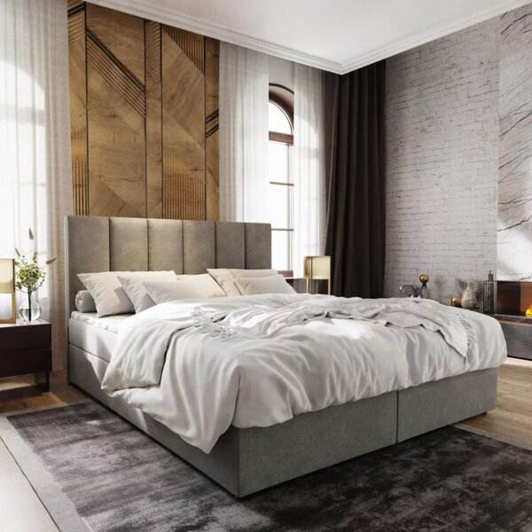 Oblazinjena postelja boxspring MERALIS 160x200 cm siva Vzmetnica: Vzmetnica Bonell