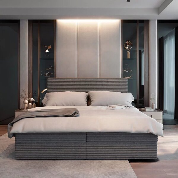 PROMOCIJA Oblazinjena postelja boxspring ISPIRA 140x200 cm siva II. kakovost Vzmetnica: Vzmetnica Bonell