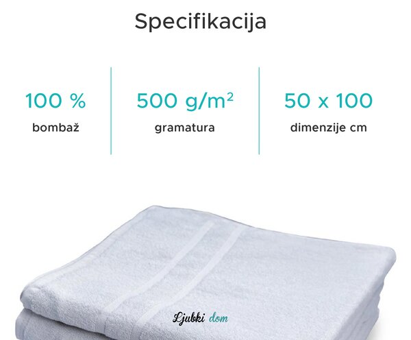 Hotelska brisača Royal 50 x 100 cm bela, 100% bombaž