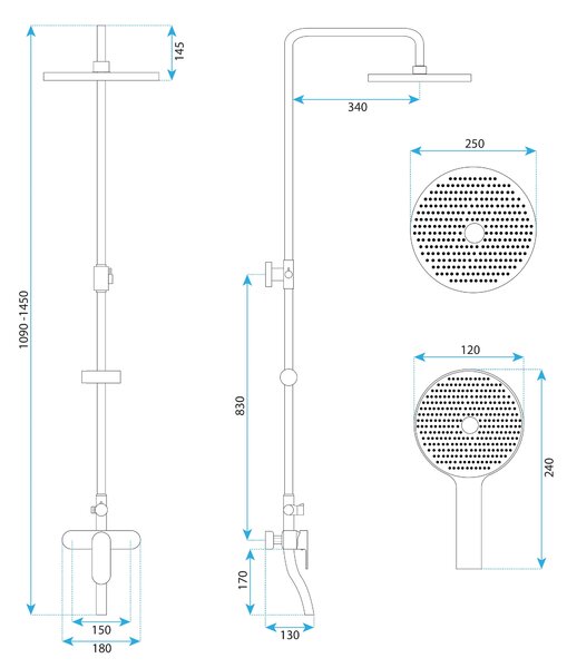 Komplet za prhanje REA DROP Brush Gold