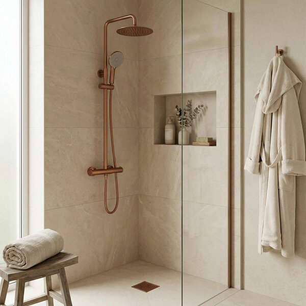 Pršni komplet brez izliva s termostatom Rea Lungo Copper Brush