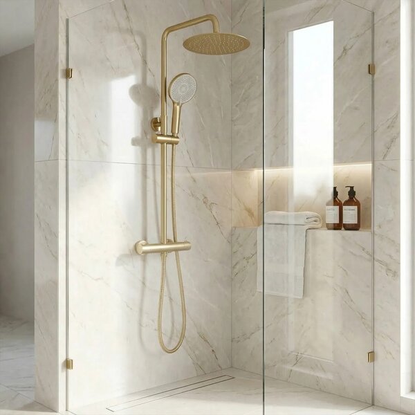 Pršni komplet brez izliva s termostatom Rea Lungo Gold Brush