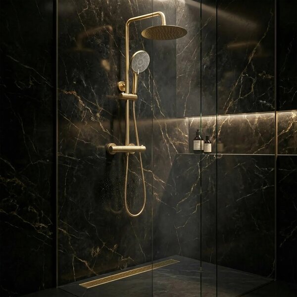 Pršni komplet brez izliva s termostatom Rea Lungo Gold Brush