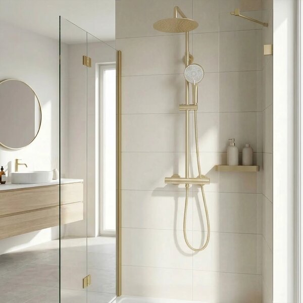 Pršni komplet brez izliva s termostatom Rea Lungo Gold Brush