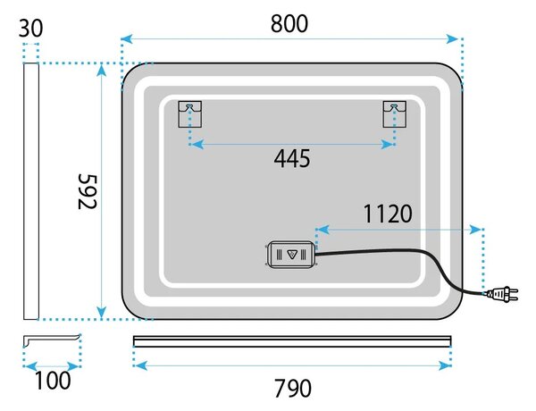 LED stensko ogledalo s polico 80x60 cm L-8060