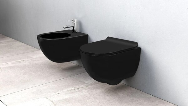 WC školjka Carlo Mini Black Mat + Bidet Carlo Black Set