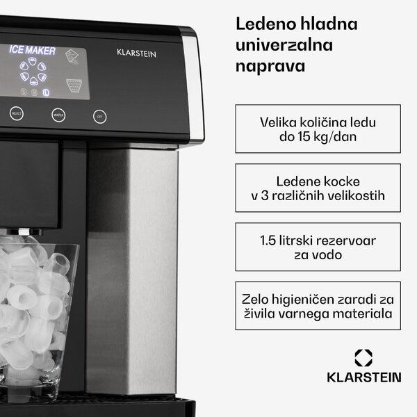 Klarstein Eiszeit ledomat iz nerjavečega jekla 3 velikosti ledenih kock srebrna