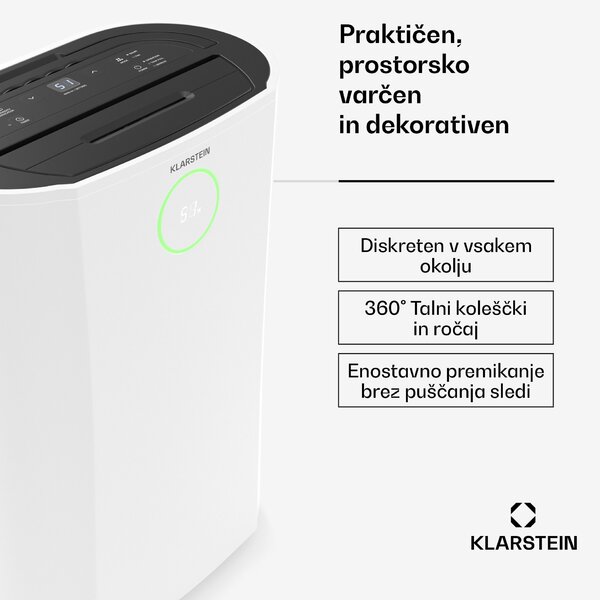 Klarstein DryFy ProConnect 16L razvlaževalnik zraka, 16 l/dan, 18 m², WiFi, Aplikacija, Indikator LED, 24-urni časovnik