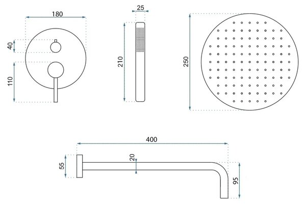 Komplet za tuširanje za vgradnjo Rea Foss Clif Nickel Brush + BOX