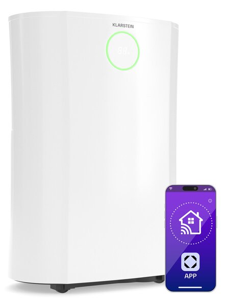 Klarstein DryFy ProConnect 16L razvlaževalnik zraka, 16 l/dan, 18 m², WiFi, Aplikacija, Indikator LED, 24-urni časovnik