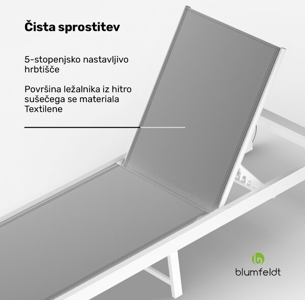Blumfeldt Lucca Lounge ležalnik, 120 kg nosilnost, 5-stopenjski, vodoodporen