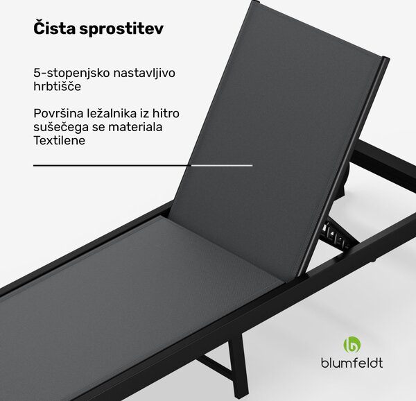 Blumfeldt Lucca Lounge ležalnik, nosilnost 120 kg, 5-stopenjski, vodoodbojni