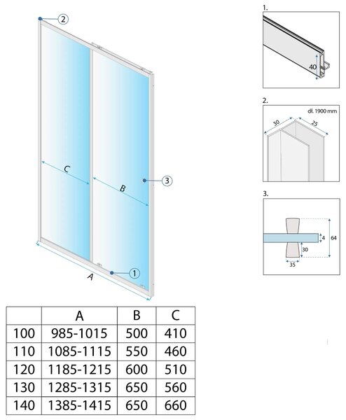 Vrata za prho Rea Primo Slide 100 Chrome
