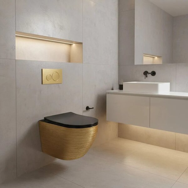 Viseča straniščna školjka Rea Carlo Mini Tornado Black Brush Gold