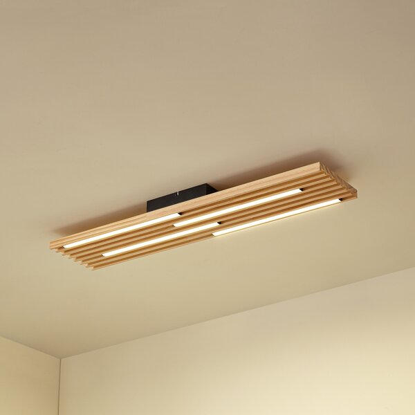 Lindby LED stropna svetilka Madero, borov les, 90 cm x 20, Les, Dnevna soba / jedilnica, Les, Sodobni