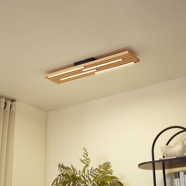 Lindby LED stropna svetilka Madero, borov les, 90 cm x 20, Les, Dnevna soba / jedilnica, Les, Sodobni