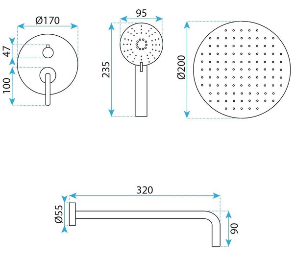 Komplet za tuširanje za vgradnjo Rea Ontario Brush Copper + BOX