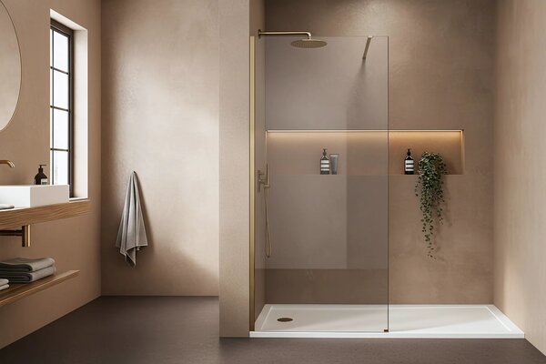 Stena za prhanje Rea Flexi Transparent / Brush Gold 120