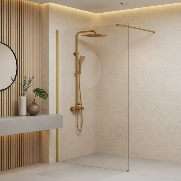 Stena za prhanje Rea Flexi Transparent / Brush Gold 90
