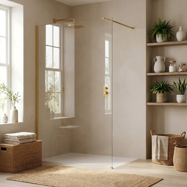 Stena za prhanje Rea Flexi Transparent / Brush Gold 70
