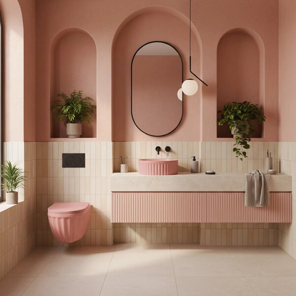 Set: Viseča WC školjka + Nadpultni umivalnik Rea Duo Sweet Pink Matt