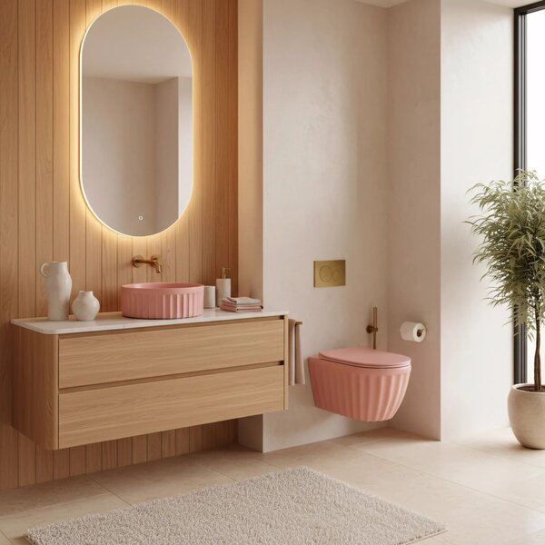 Set: Viseča WC školjka + Nadpultni umivalnik Rea Duo Sweet Pink Matt