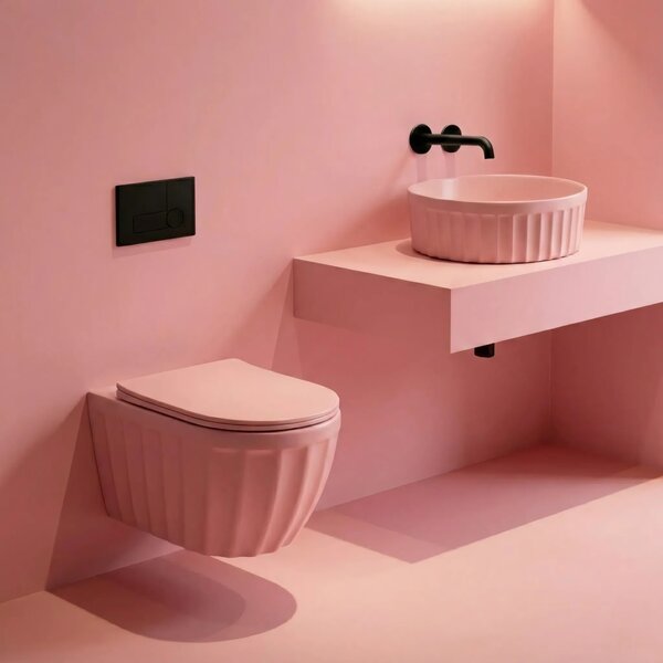Set: Viseča WC školjka + Nadpultni umivalnik Rea Duo Sweet Pink Matt