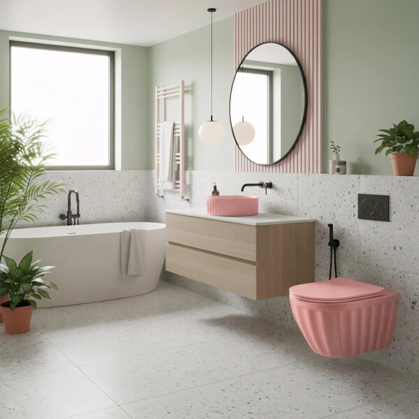 Set: Viseča WC školjka + Nadpultni umivalnik Rea Duo Sweet Pink Matt