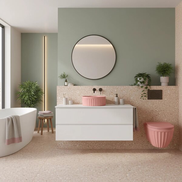 Set: Viseča WC školjka + Nadpultni umivalnik Rea Duo Sweet Pink Matt