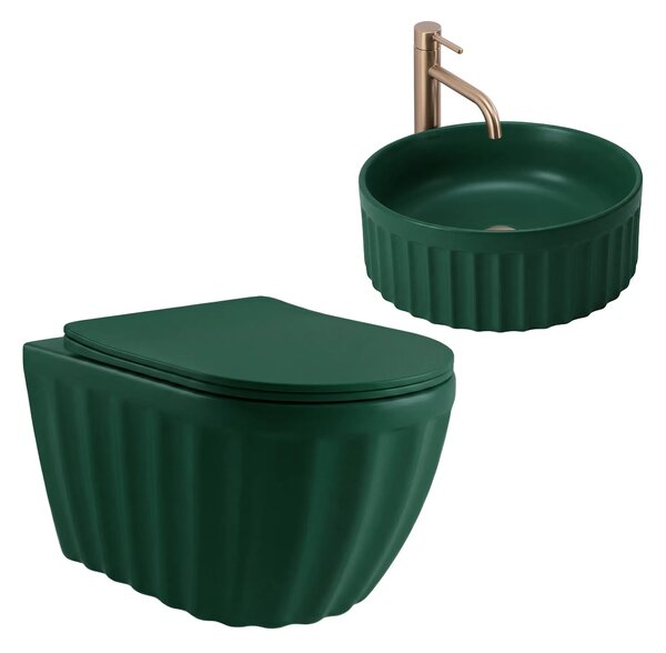 Set: Viseča WC školjka + Nadpultni umivalnik Rea Duo Matcha Matt
