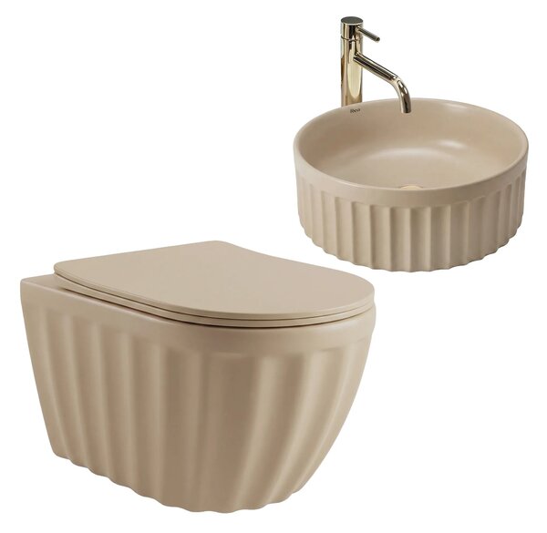 Set: Viseča WC školjka + Nadpultni umivalnik Rea Duo Caffe Latte Matt