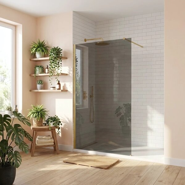Stena za prhanje Rea Flexi Grey / Brush Gold 100