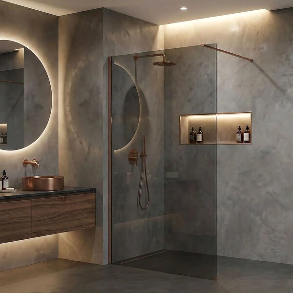 Stena za prhanje Rea Flexi Grey / Brush Copper 130