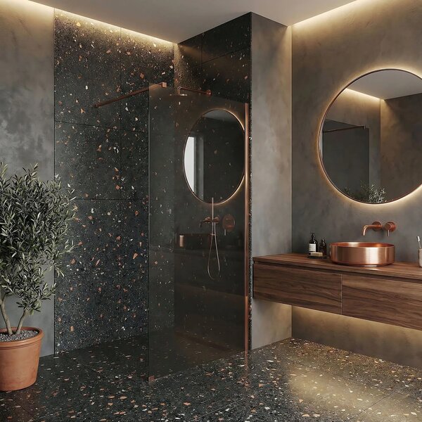 Stena za prhanje Rea Flexi Grey / Brush Copper 130