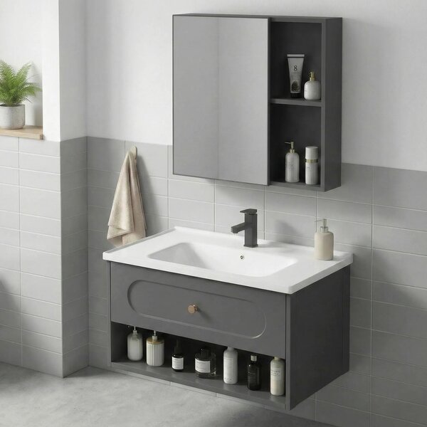 Komplet kopalniškega pohištva z umivalnikom River 60cm Grey