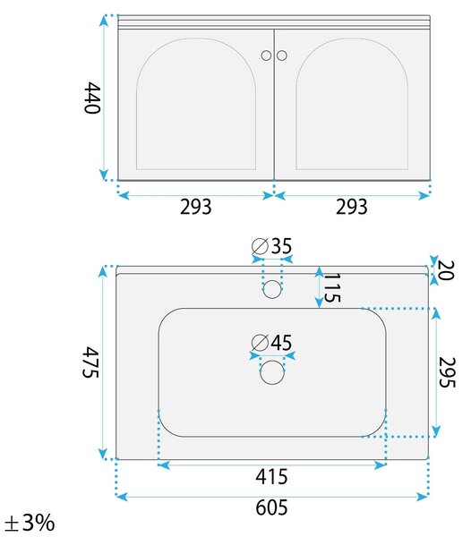 Komplet kopalniškega pohištva z umivalnikom Denver 60cm Creme