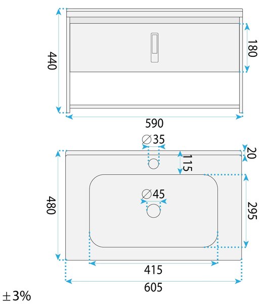 Komplet kopalniškega pohištva z umivalnikom Toledo 60cm Grey
